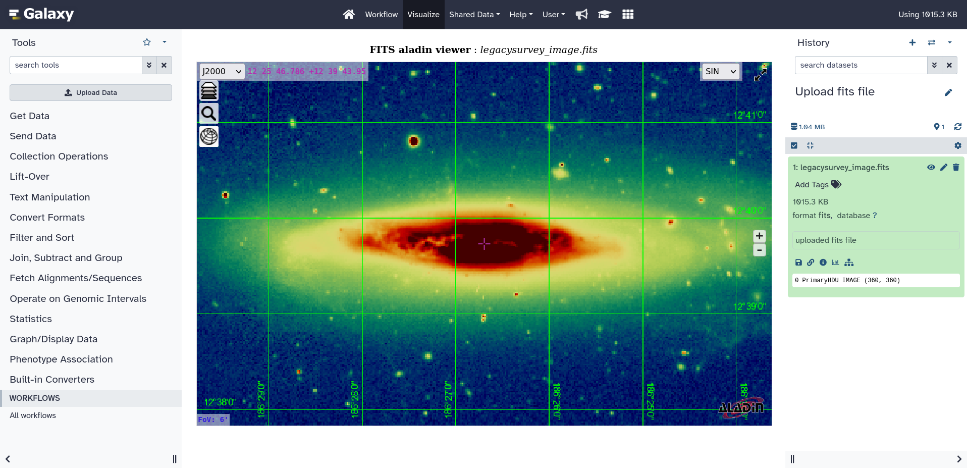 A sky image of NGC 4388 active galaxy visualized with the AladinLite Viewer inside Galaxy