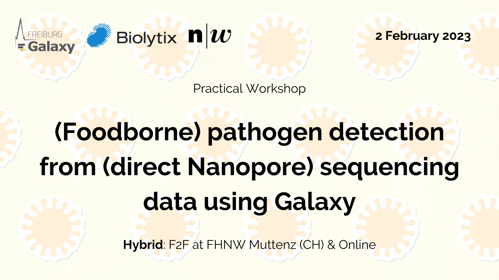 Flyer for the practical workshop for (foodborne) pathogen detection from (direct Nanopore) sequencing data using Galaxy