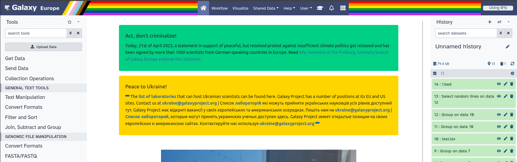 UseGalaxy.eu using the pride theme