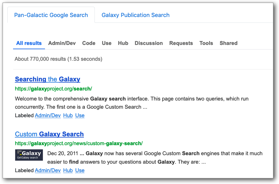 Searching for Galaxy Search