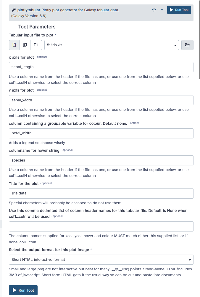 Plotlytabular tool form for Iris data