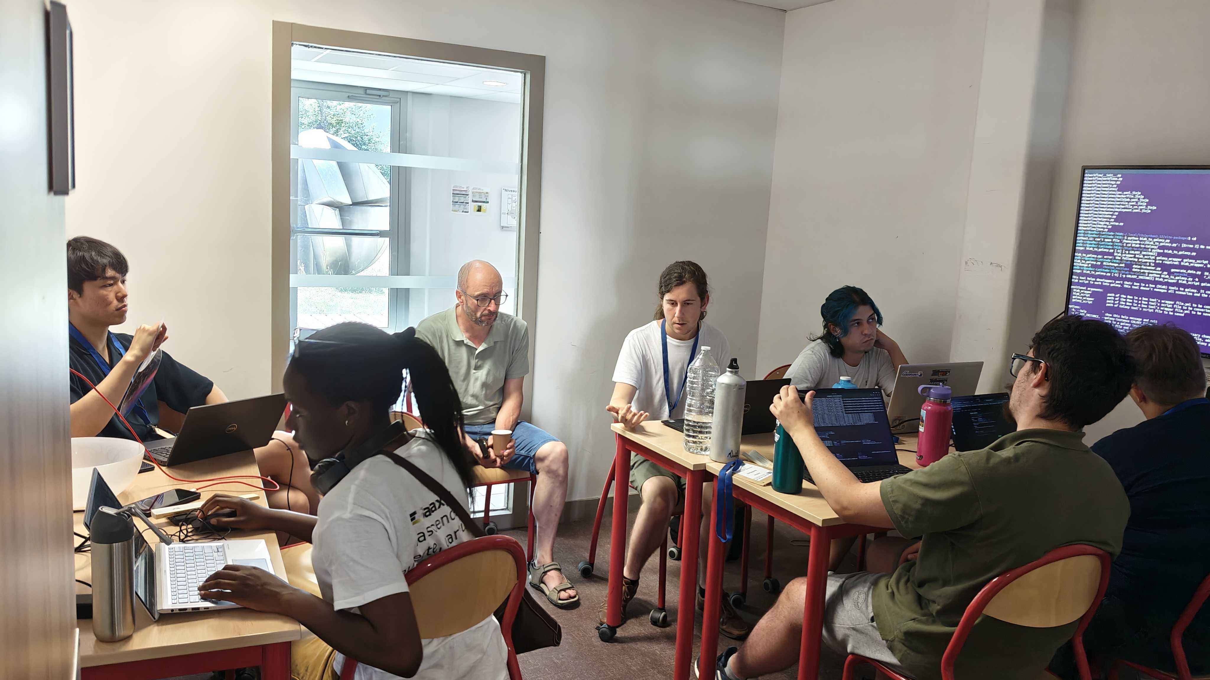 CoFest participants working on Galaxy Ecology tools and tutorials.