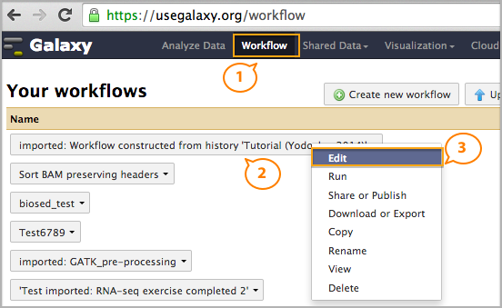 workflow menu edit