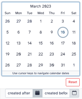 Screenshot of Galaxy's History Panel advanced search create_time filter fields.